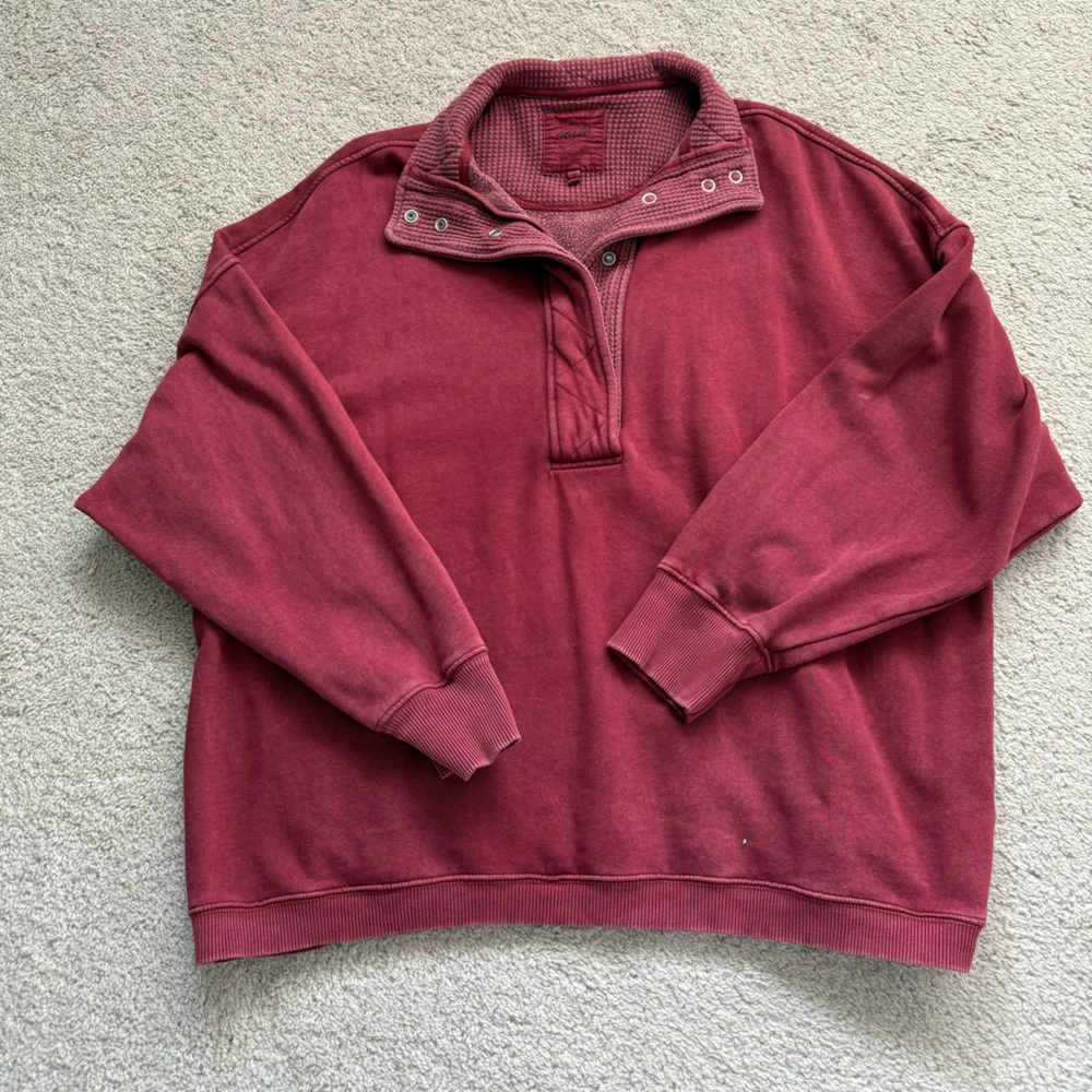 aerie Pullover Snap-Button Collar Sweatshirt in Deep Burgundy